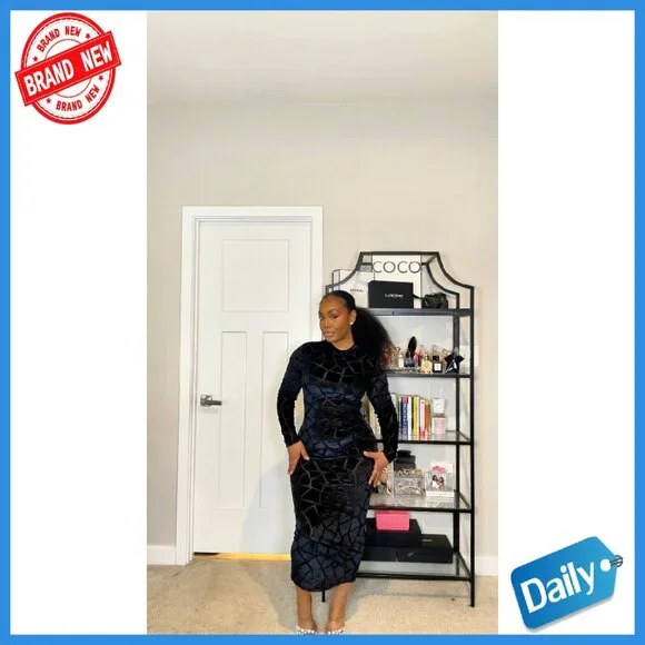 bodycon midi dress casual ISOLA ONE SHOULDER LONG SLEEVE SHEER CUT OUT DETAIL MESH BODYCON MIDI DRESS main image 1